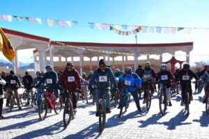 MP Ladakh Flags Off Fit India Cycling Drive at Sindhu Ghat