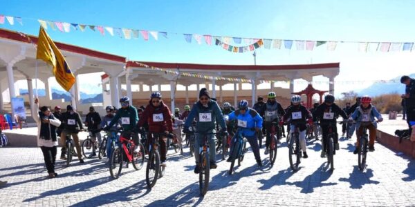 MP Ladakh Flags Off Fit India Cycling Drive at Sindhu Ghat